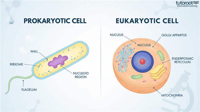 Diagram showing the difference between prokaryotic cell and eukaryotic cell structure